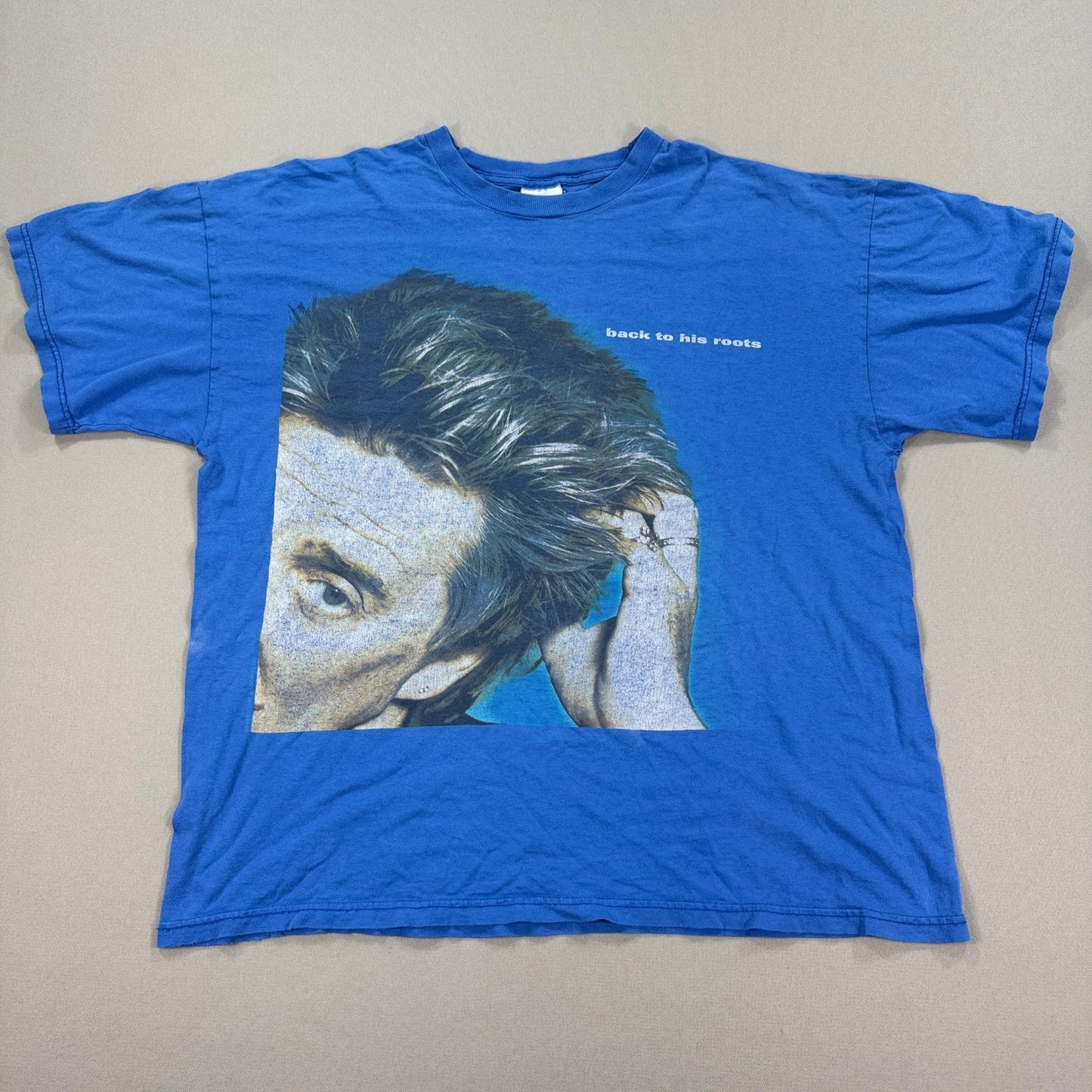 Vintage Rod Stewart Back to His Roots Music Concert T-Shirt mens XL Blue RARE
