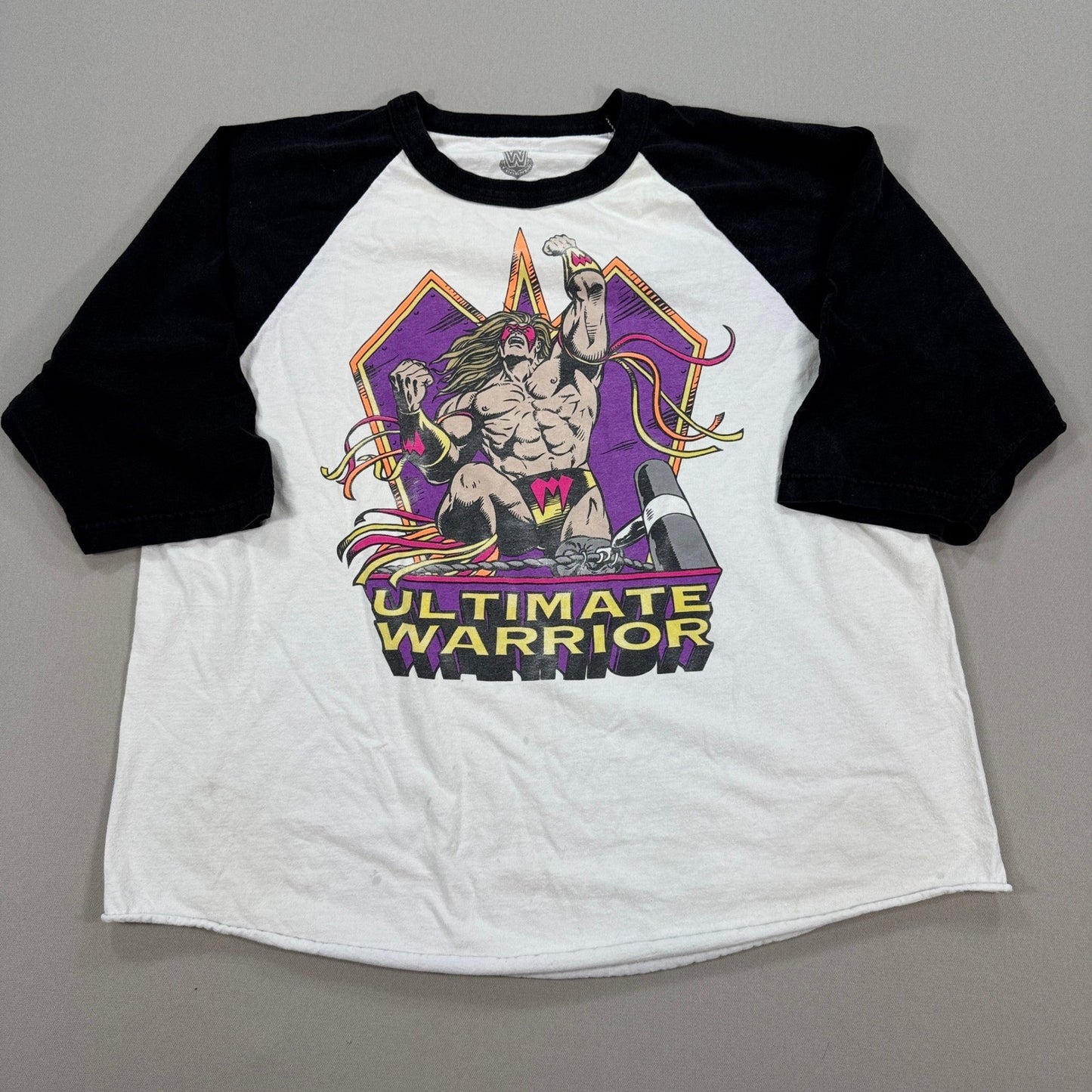 WWE Legends Ultimate Warrior Raglan T-Shirt mens 2XL White Graphic Crewneck