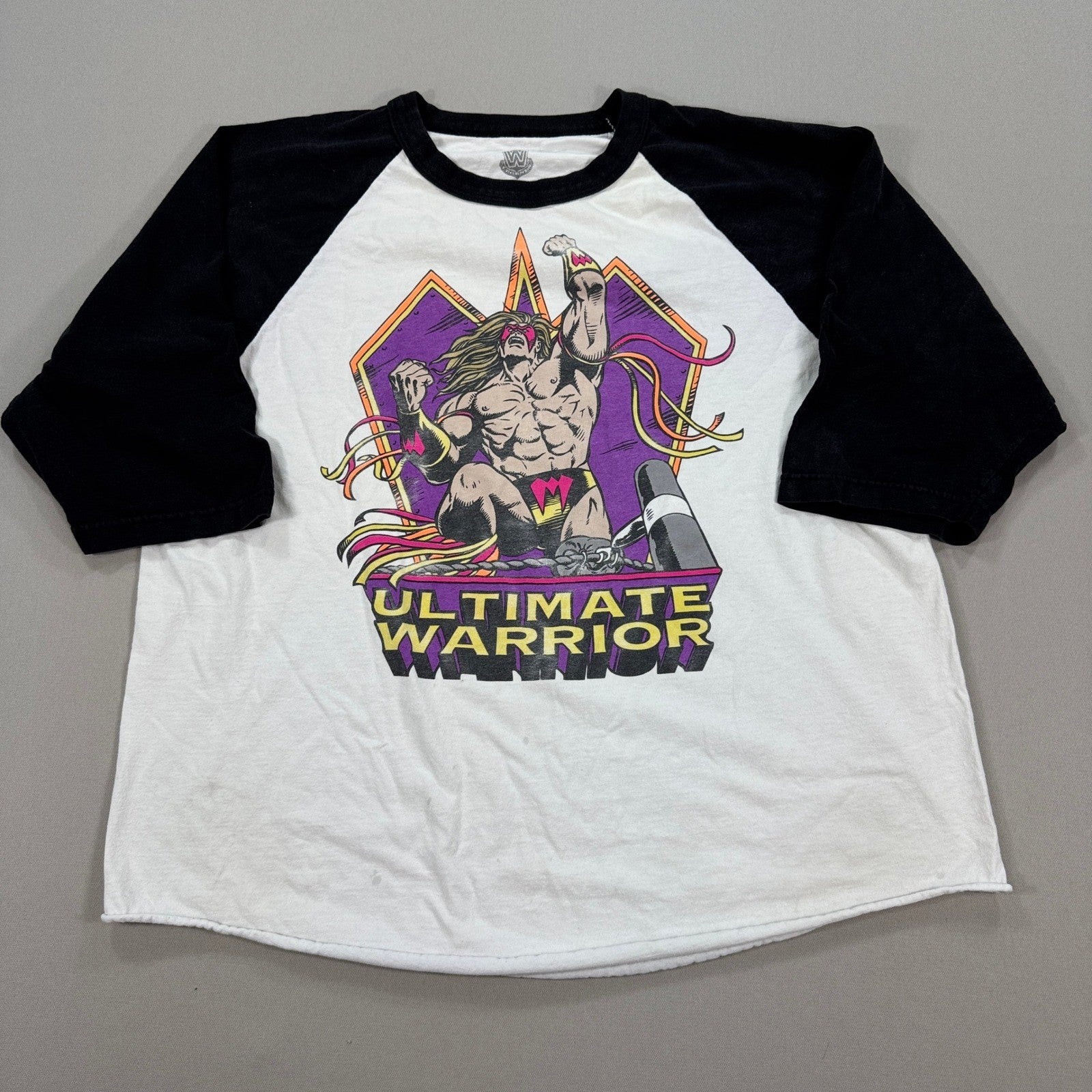 WWE Legends Ultimate Warrior Raglan T-Shirt mens 2XL White Graphic Crewneck
