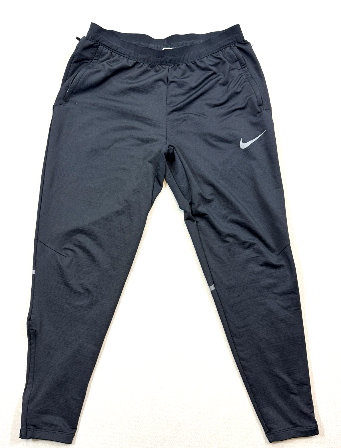 Nike Dri-Fit Track Pants mens Large Black Joggers Zipped Ankles Swoosh Tapered