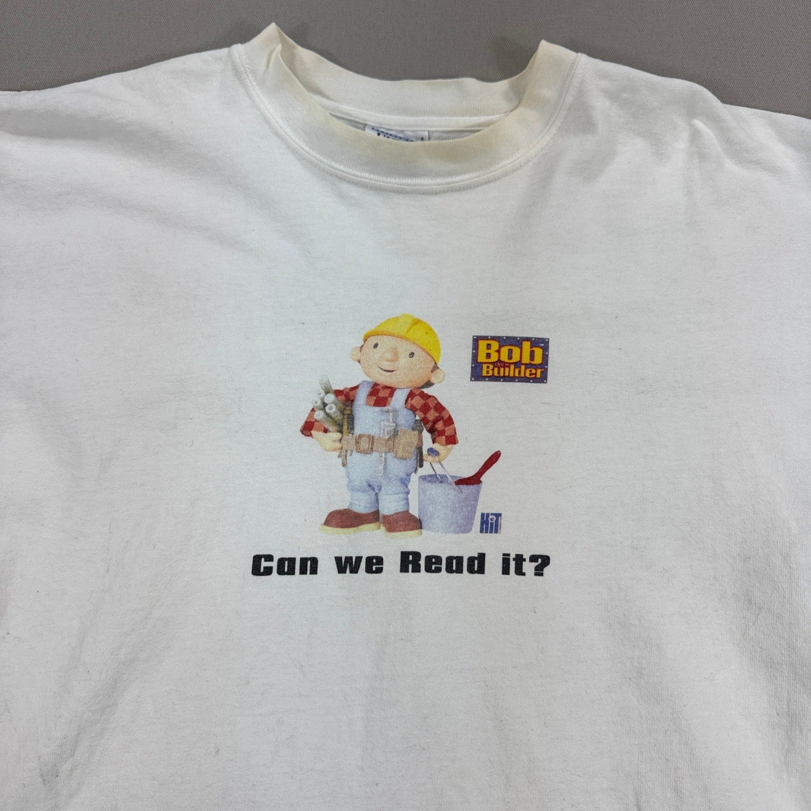Vintage 2001 Bob the Builder "Can We Read It?" T-Shirt Mens XL White Y2K