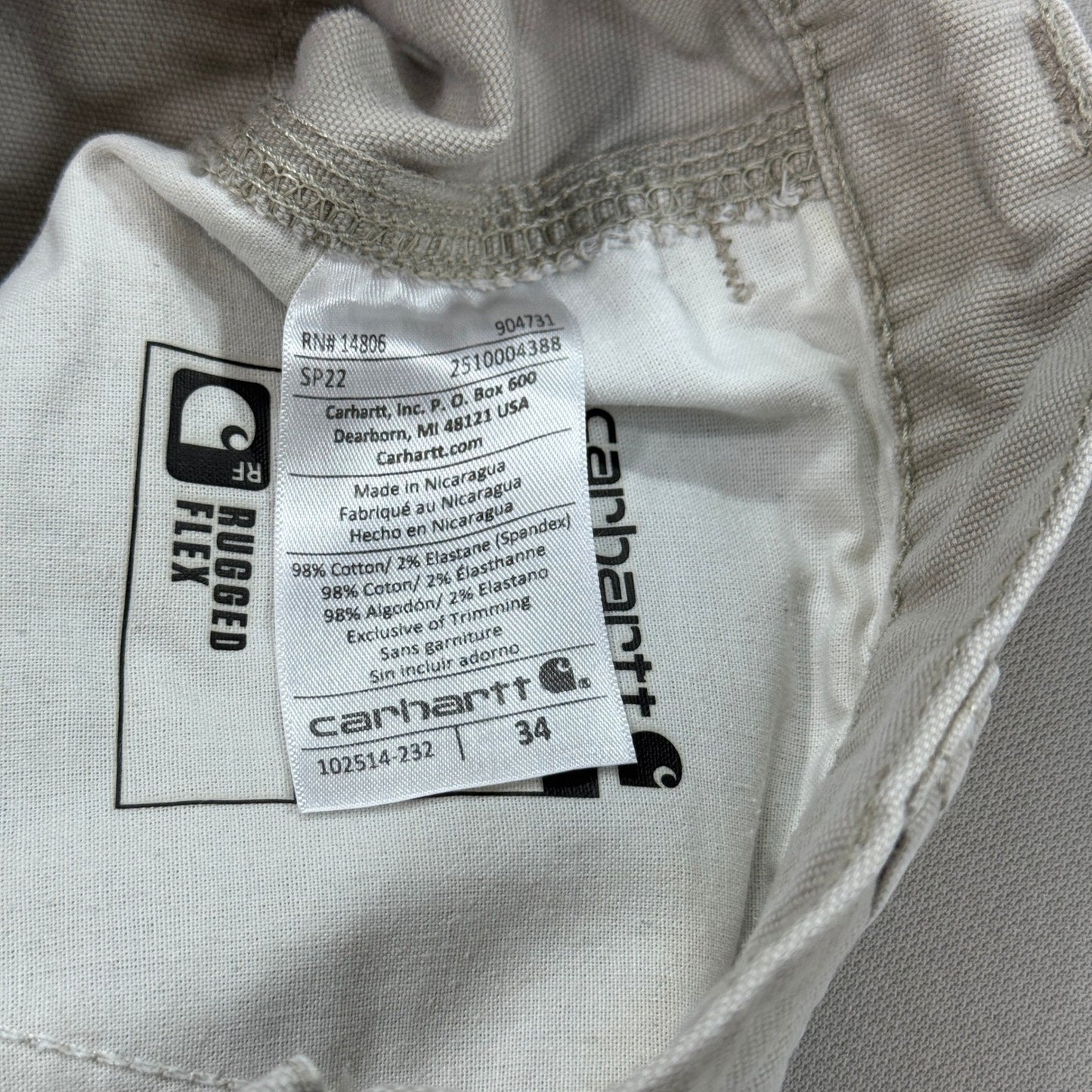 Carhartt Relaxed Fit Tan Canvas Work Shorts mens 34 Rugged Heavy Duty Outdoor