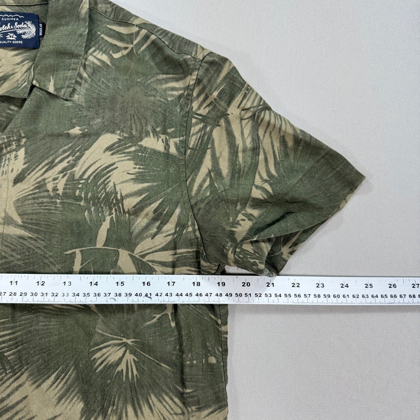 Scotch & Soda Polo Shirt mens Small Green Palm Print Button Down Regular Fit