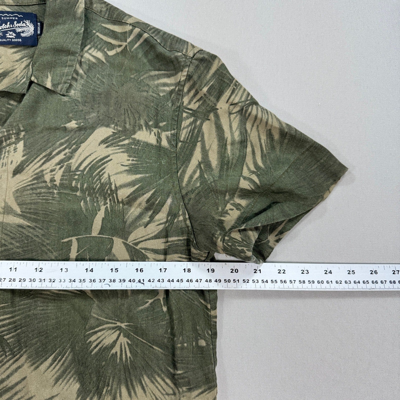 Scotch & Soda Polo Shirt mens Small Green Palm Print Button Down Regular Fit