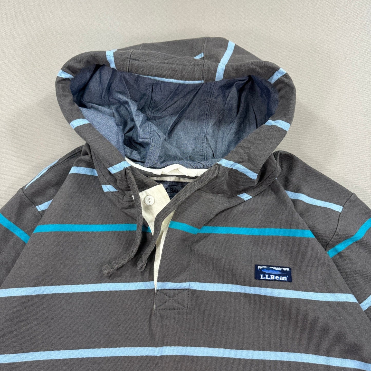 LL Bean Long Sleeve Hoodie Traditional Fit mens 2XL Pullover Striped Comfort