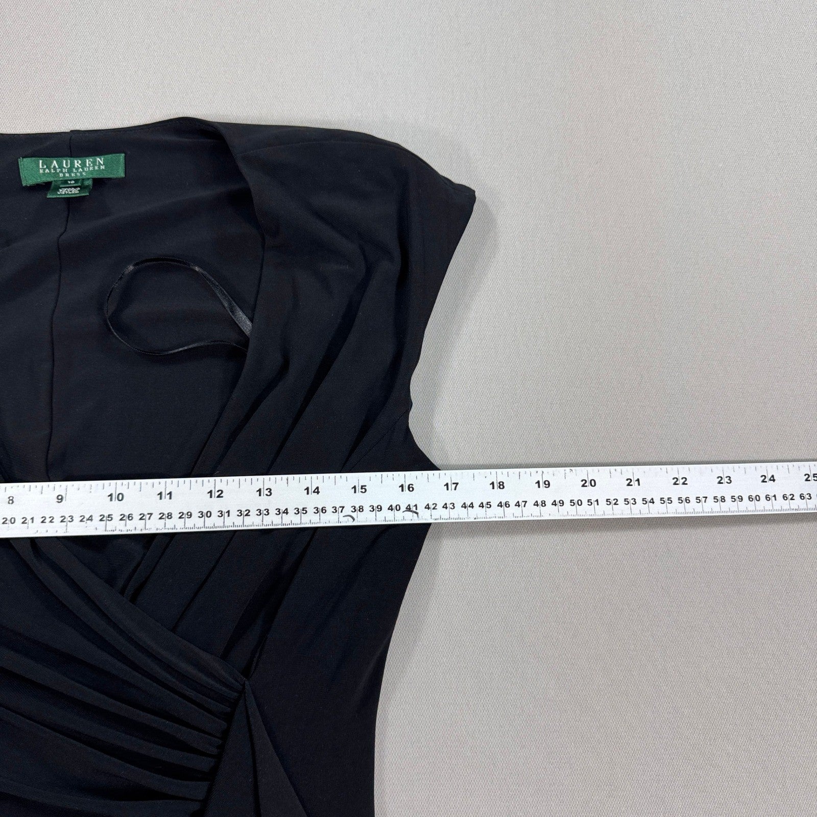 Lauren Ralph Lauren Ruched Midi Sheath Dress Black Ruffled Formal Sz 10