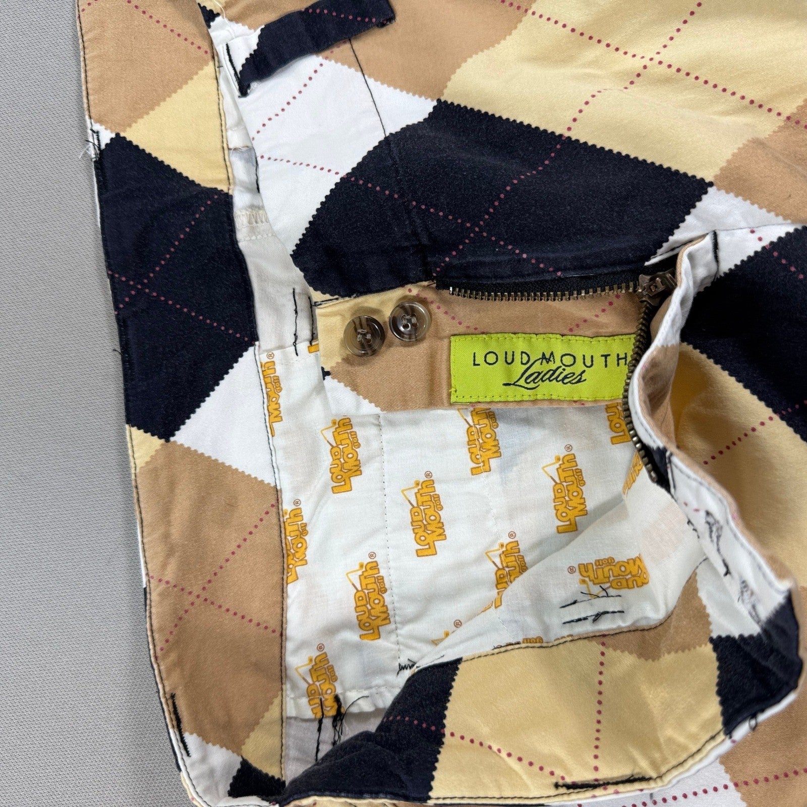 Loudmouth Golf Shorts Womens Size Large Black White Tan Checkered Casual