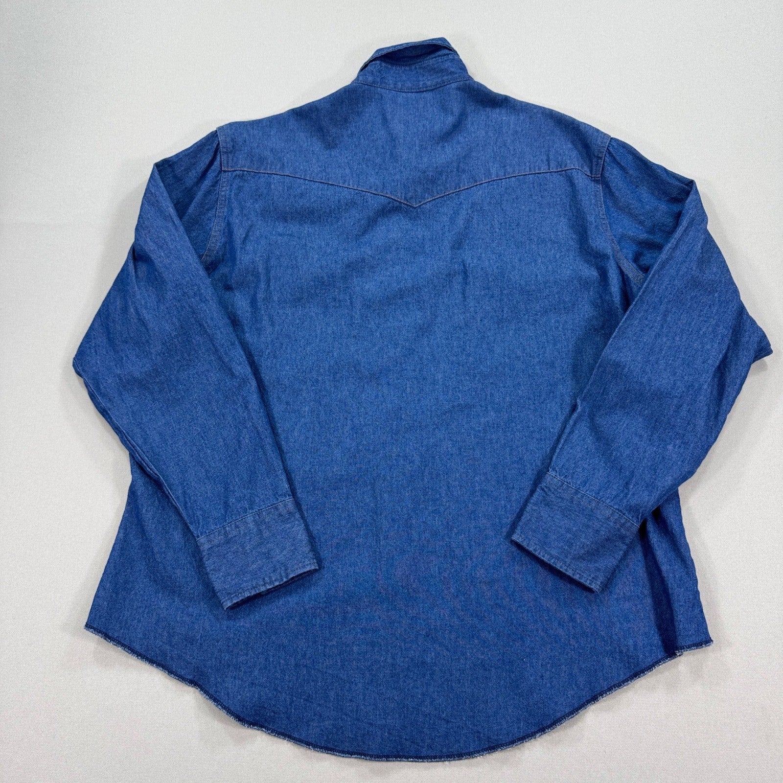 Vintage Wrangler Denim Shirt mens 18x36 Blue Long Sleeve Pearl Snap Western Y2K