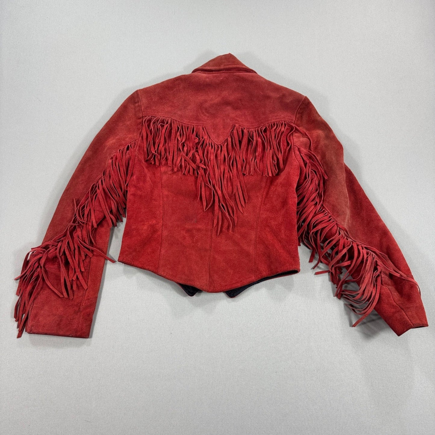 Vintage Pioneer Wear Suede Fringe Jacket Womens Sz 8 Red Cropped Western 70s/80s
