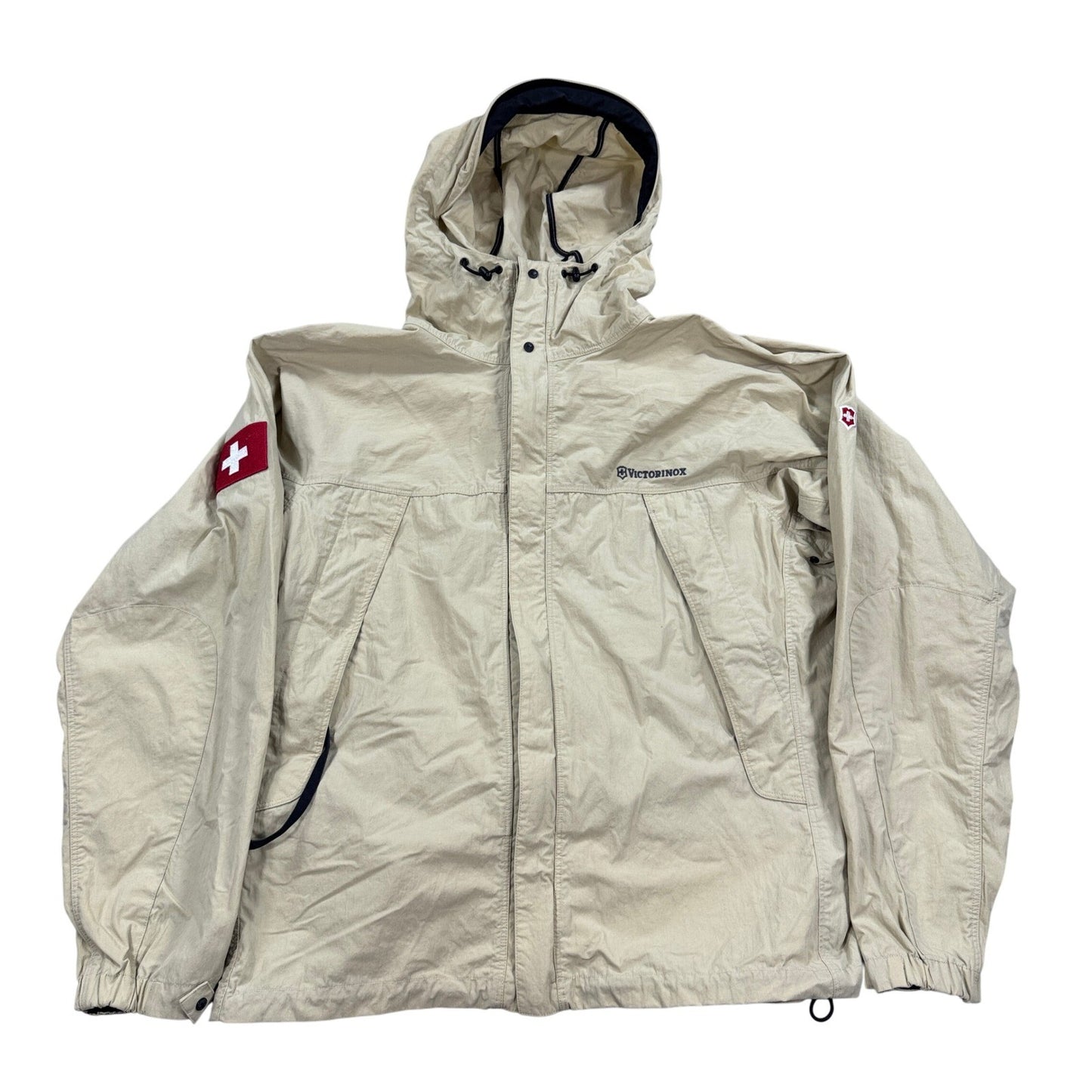 Victorinox Mens Full Zip Hooded Jacket Beige Swiss Army Coat Outdoor Medium