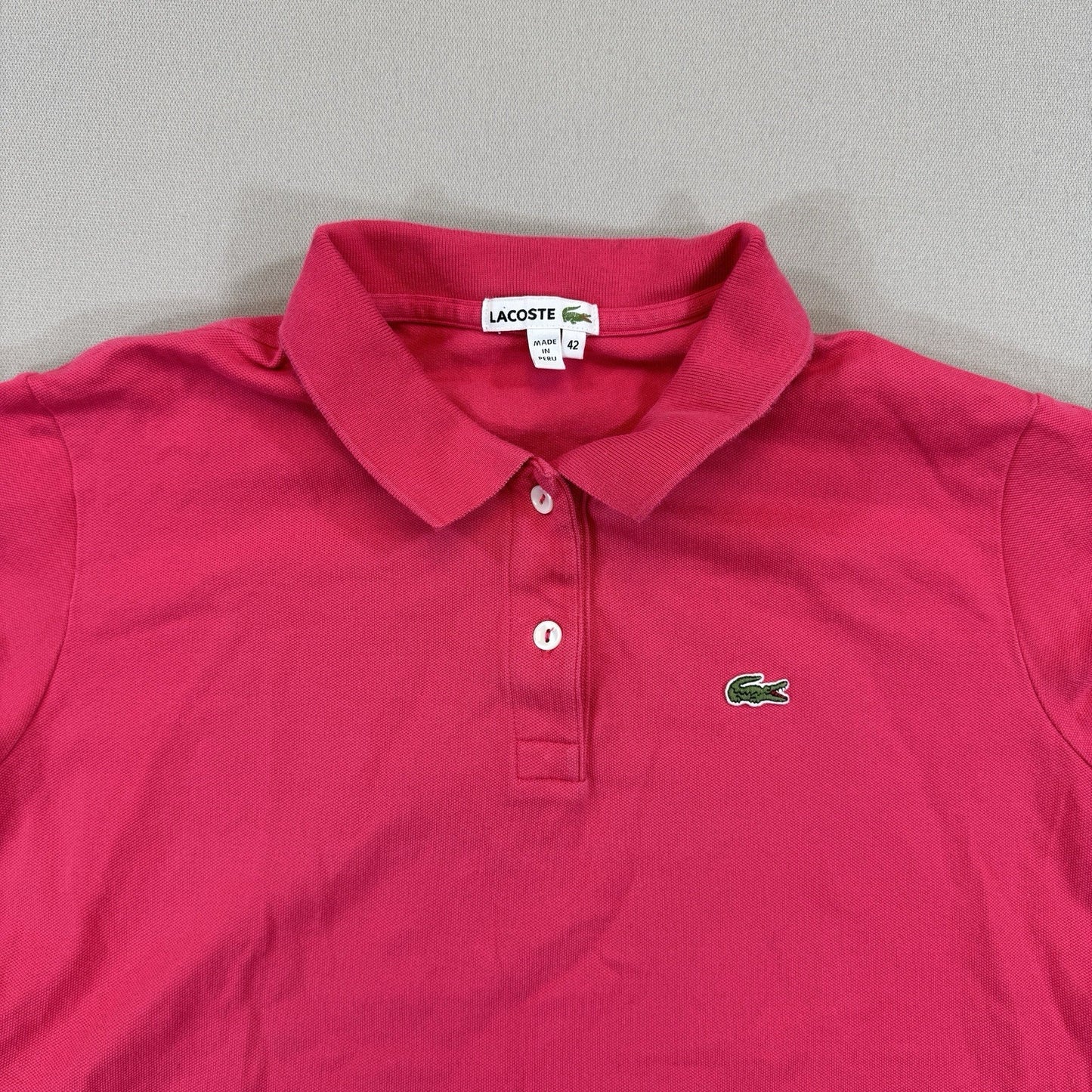 Lacoste Slim Fit Mini Cotton Piqué Polo Womens Size 42 Pink Shirt Stretch
