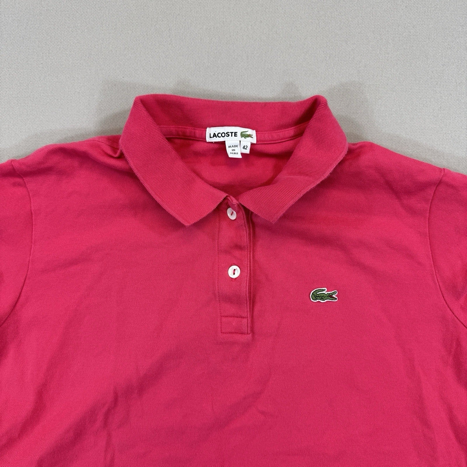 Lacoste Slim Fit Mini Cotton Piqué Polo Womens Size 42 Pink Shirt Stretch