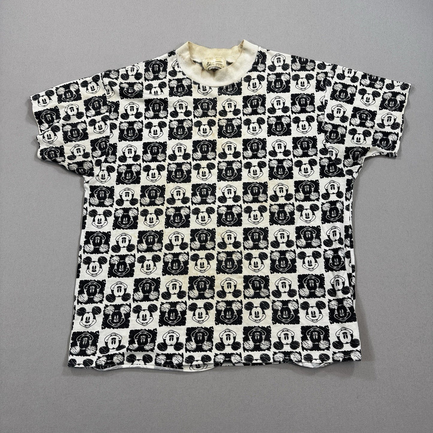 Vintage 90's Mickey Mouse Shirt Womens Small Black White Graphic Checkered