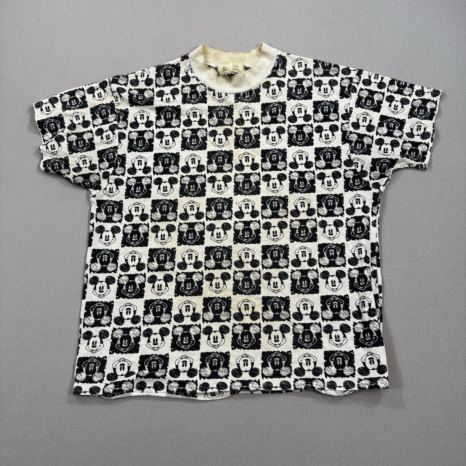 Vintage 90's Mickey Mouse Shirt Womens Small Black White Graphic Checkered