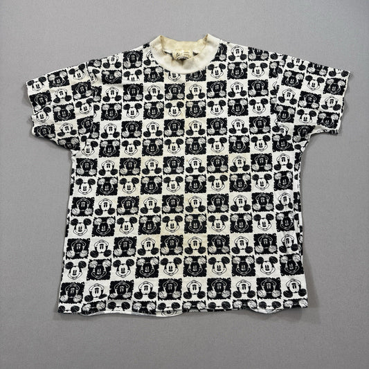 Vintage 90's Mickey Mouse Shirt Womens Small Black White Graphic Checkered