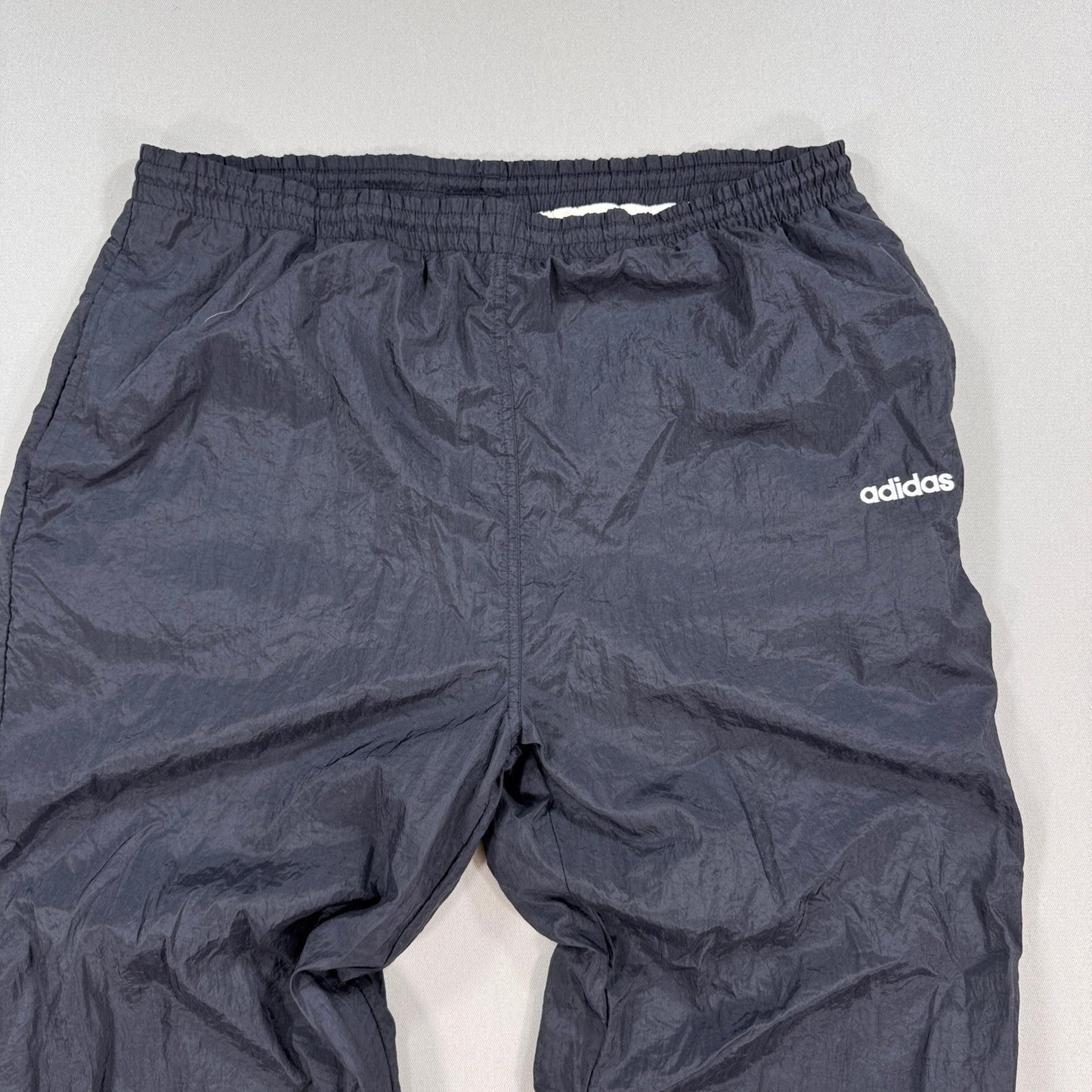 Vintage Adidas Track Pants Mens XL Black Nylon Ankle Zip Drawstrings Windbreaker