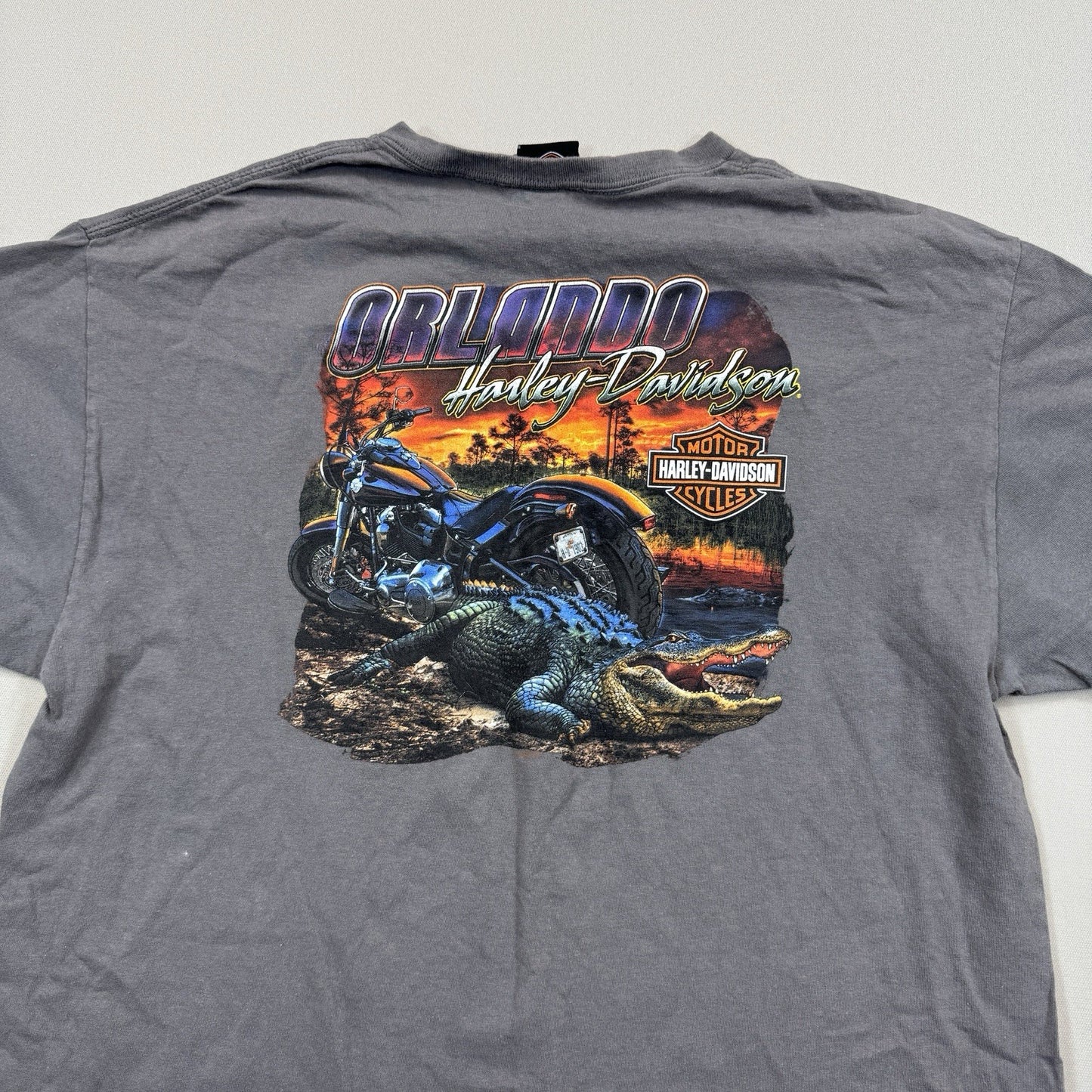Harley Davidson Motorcycles T-Shirt mens S/M Gray Orlando Alligator