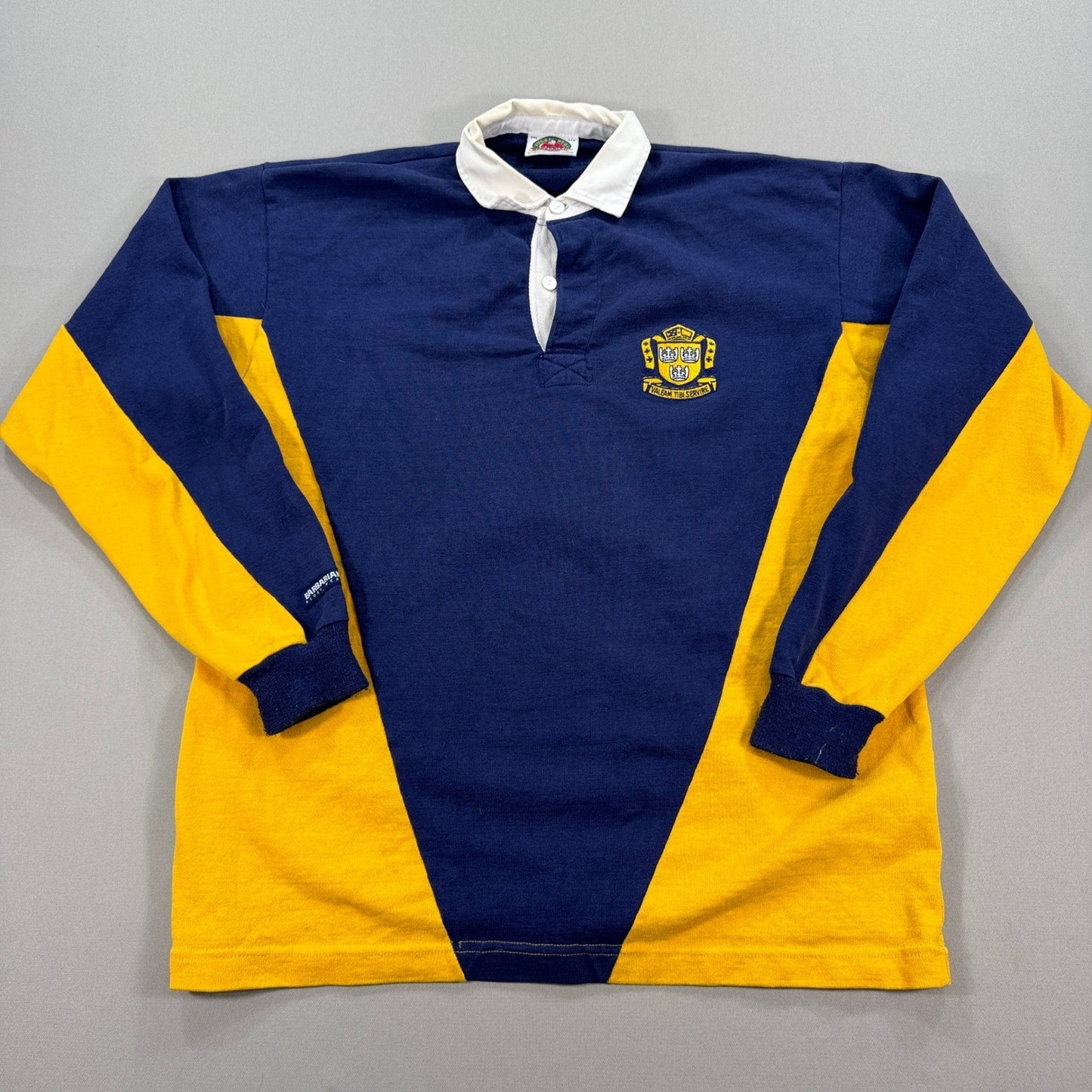 Vintage Barbarian Rugby Wear Polo Shirt mens 2XL Yellow Blue Long Sleeve Canada