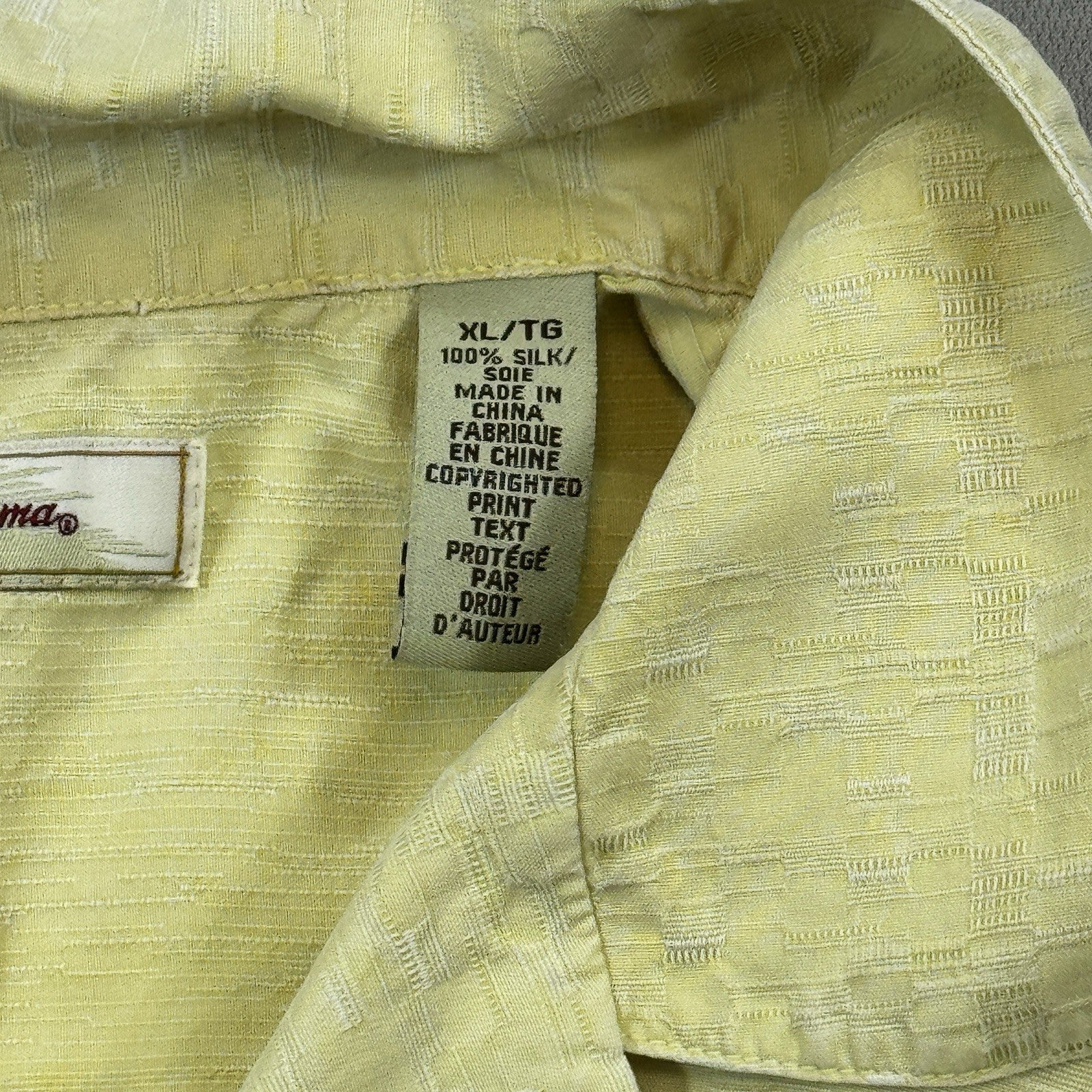 Tommy Bahama Hawaiian Shirt mens XL Yellow Button Up Tropical Beach Silk Blend