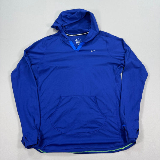 Nike Dri-Fit Running Hoodie Sweatshirt Womens XL Blue Training Pullover Swoosh