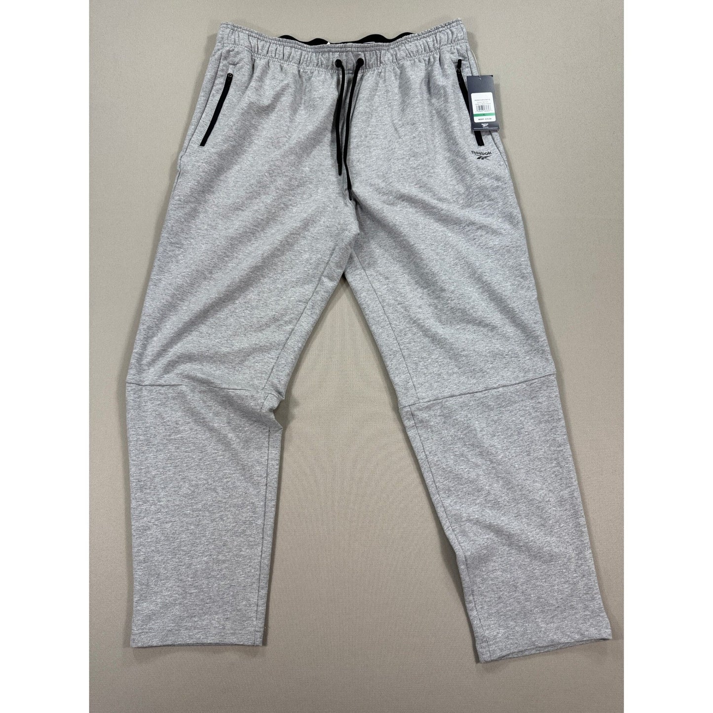 NWT Reebok Doubletime Pants mens XL Heather Gray Zip Pocket Slim Fit Drawstring