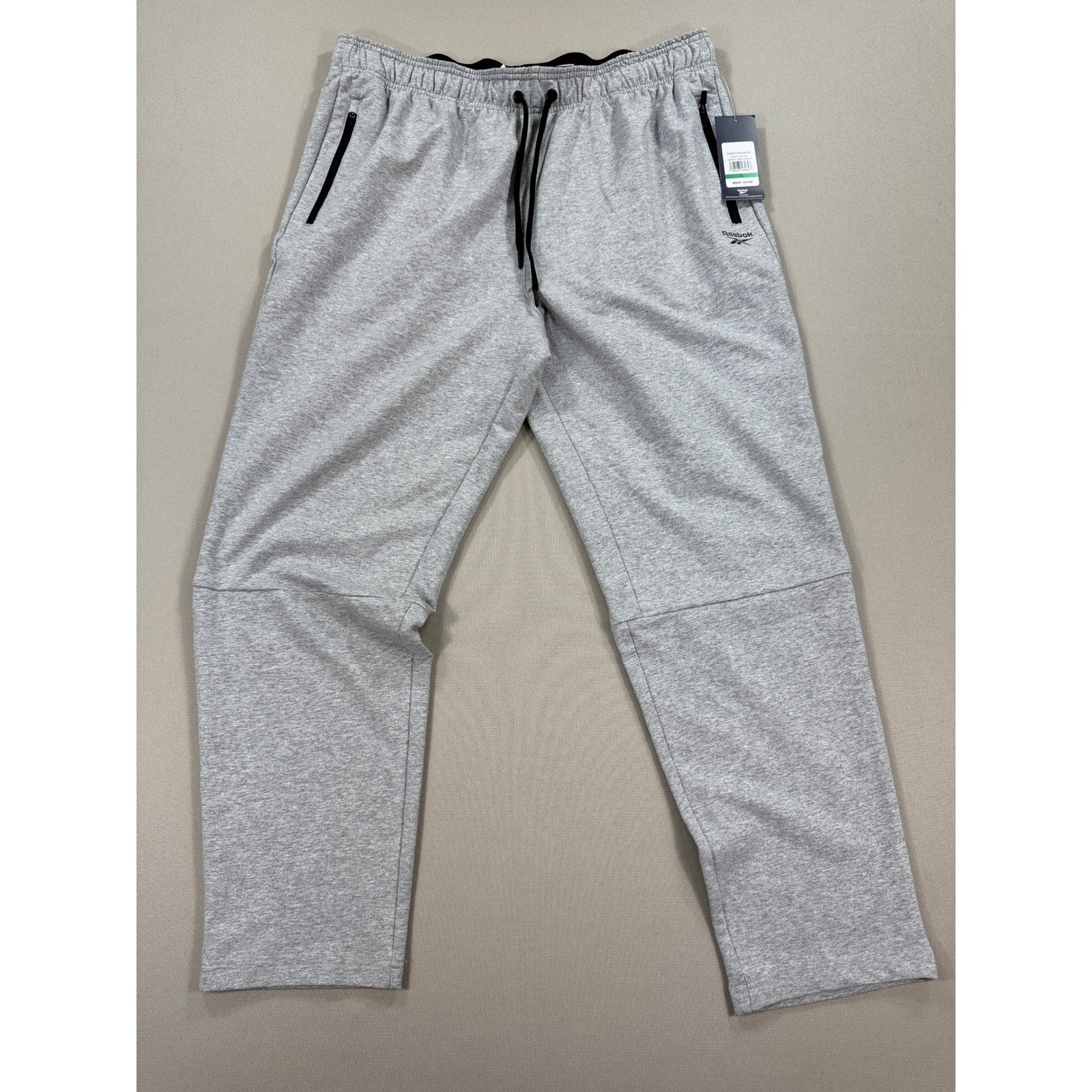 NWT Reebok Doubletime Pants mens XL Heather Gray Zip Pocket Slim Fit Drawstring