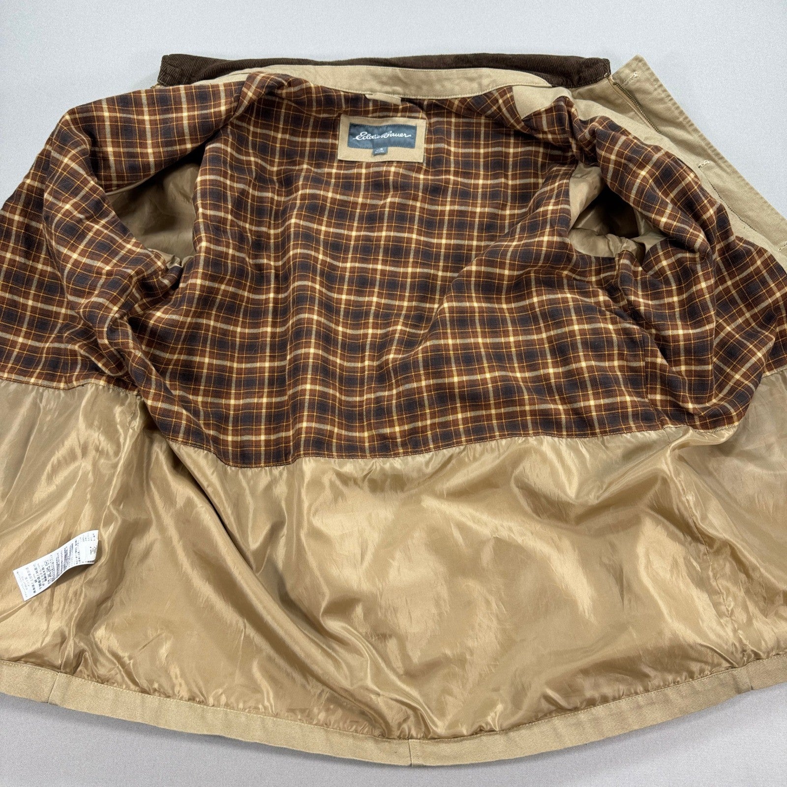 Eddie Bauer Chore Field Jacket mens XL Beige Button Down Lined Corduroy Collar