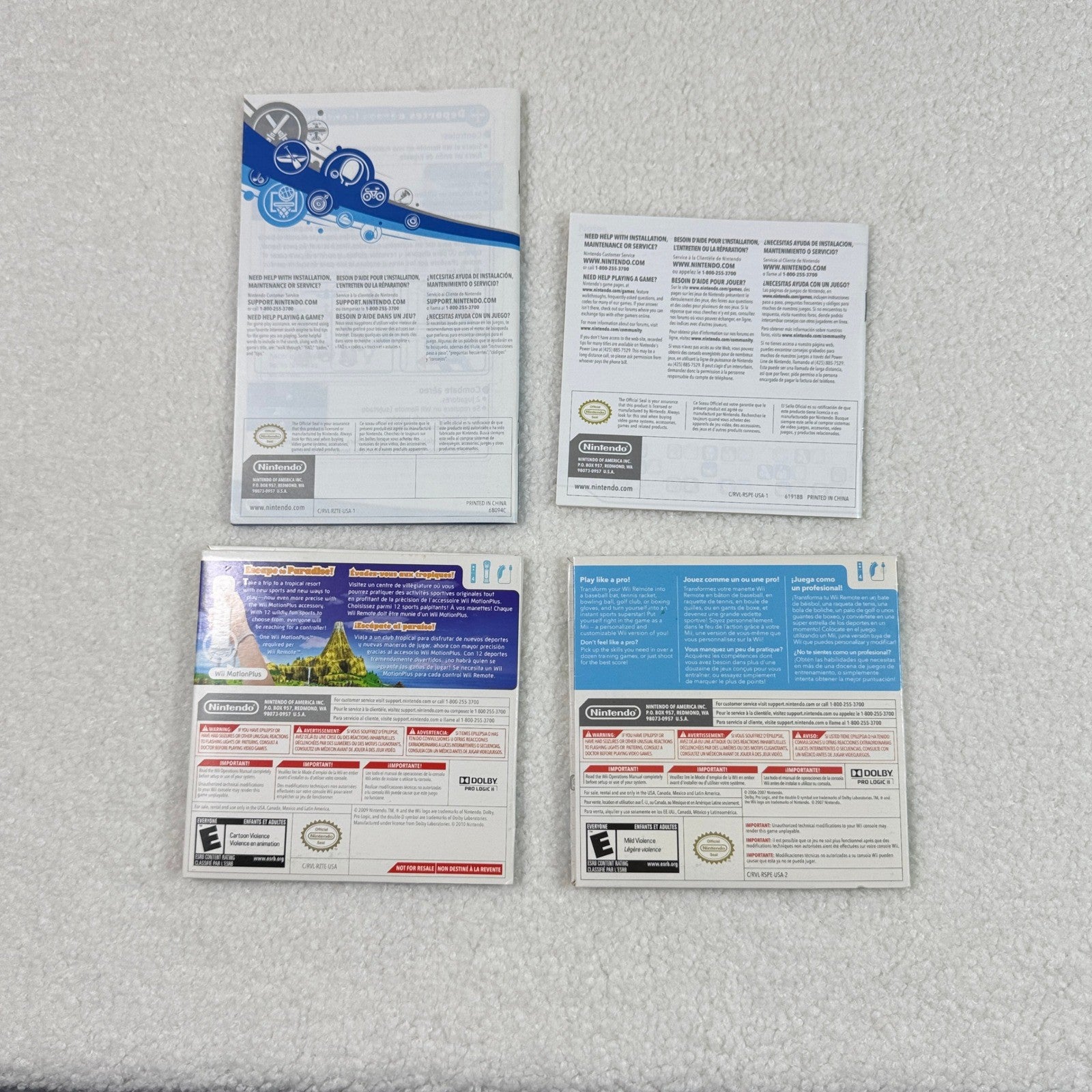Nintendo Wii Sports & Sports Resort Game Disc and Instruction Manuals Set