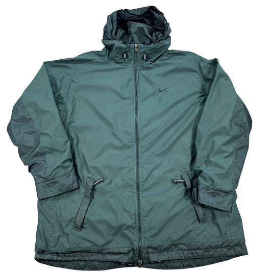Vintage Nike Jacket 90s mens 2XL Oversized Baggy Forest Green Hooded Insulated