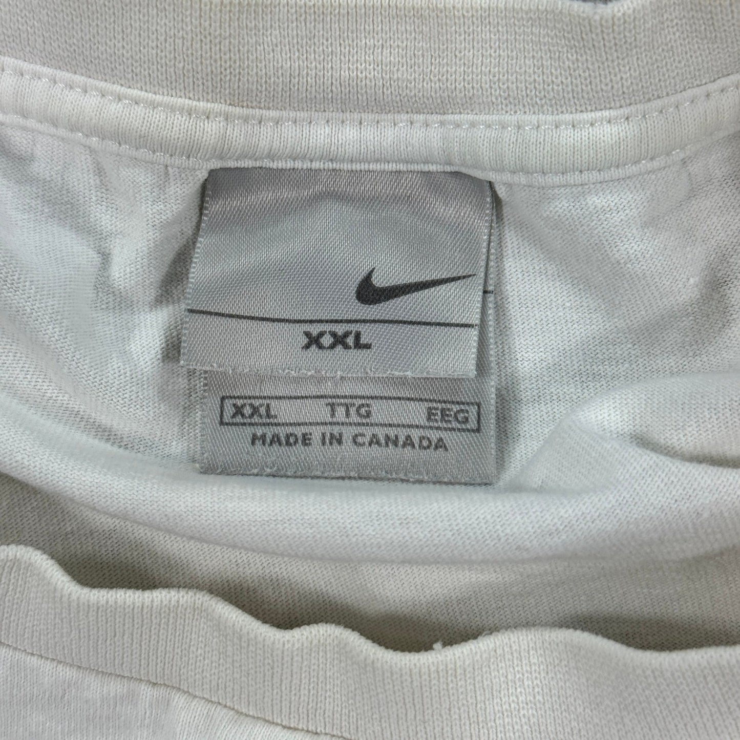 Vintage Nike Essentials T-Shirt mens 2XL White Spell Out Center Swoosh Canada