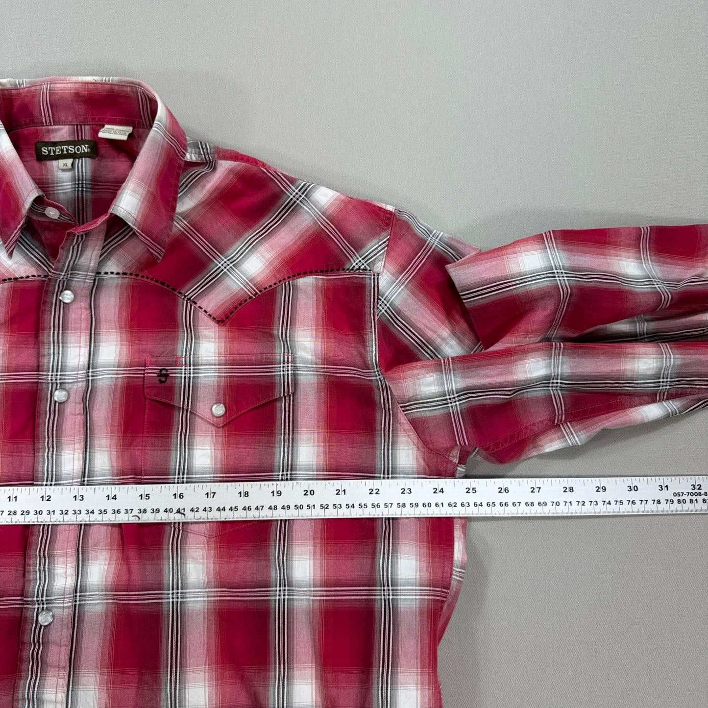 Stetson Shirt Mens XL Red Blue Plaid Western Pearl Snap Cowboy Rodeo Country