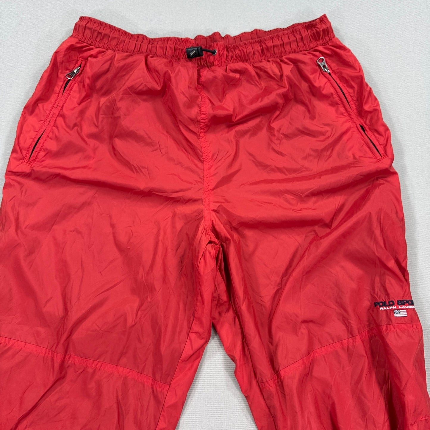 Vintage Polo Sport Ralph Lauren Track Pants mens Large Orange Nylon Drawstring