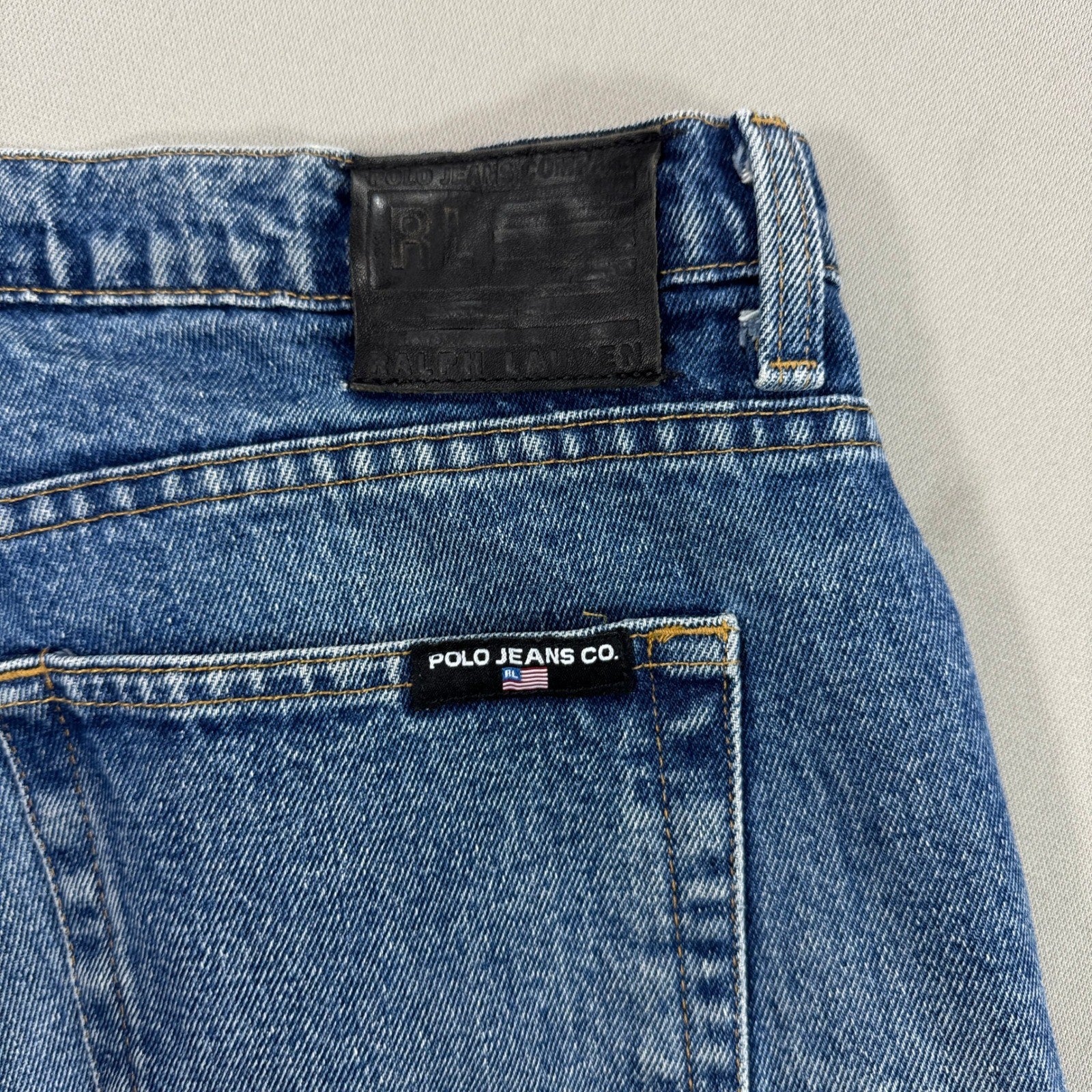 Vintage Polo Ralph Lauren Jeans Men's 38x32 Blue Denim Relaxed Distressed