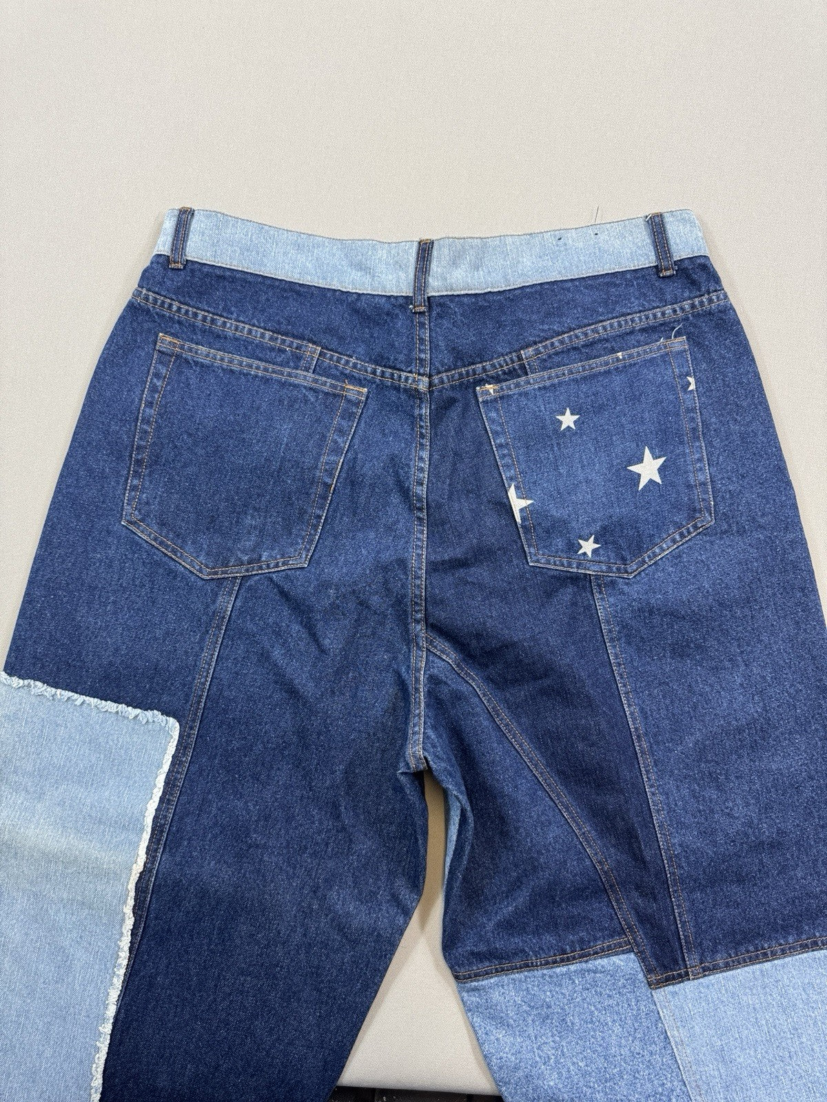 Vintage Baggy Y2K Jeans Mens 38x32 Blue Denim Patchwork USA Flag