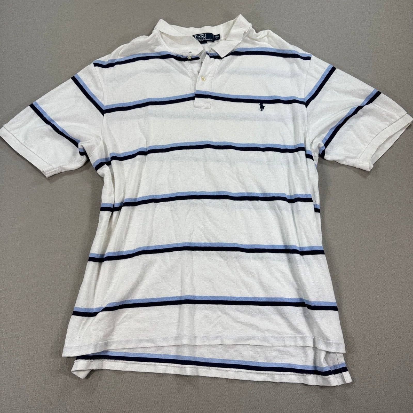 Polo Ralph Lauren Polo Shirt mens 3XLT Ivory Blue Striped Cotton Pony Classic