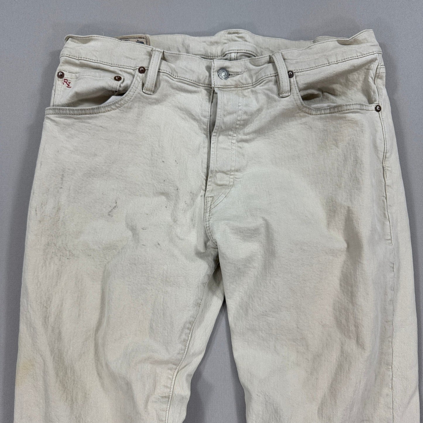 Polo Ralph Lauren Jeans Mens 36x34 Beige Dungerees Pants Straight Leg