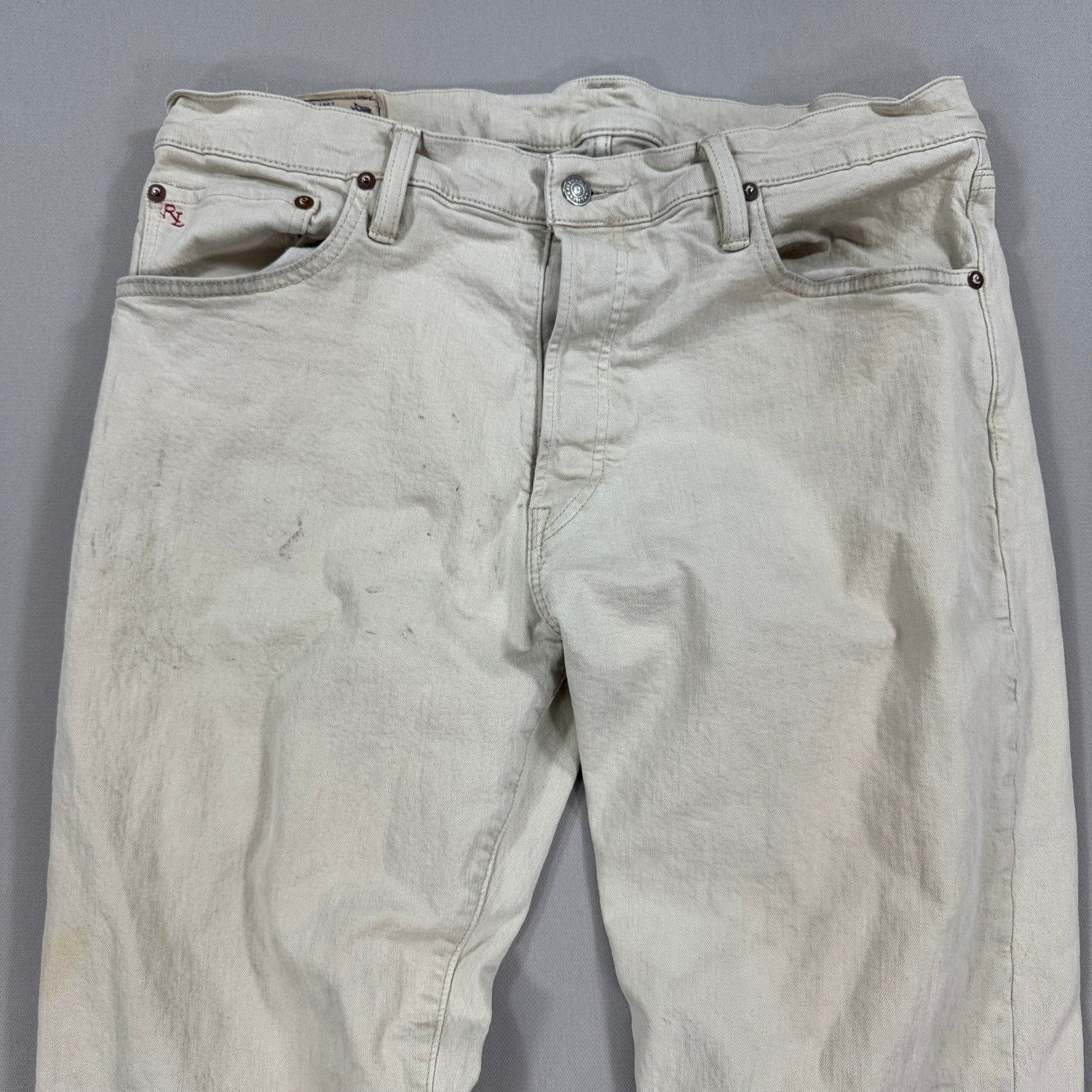 Polo Ralph Lauren Jeans Mens 36x34 Beige Dungerees Pants Straight Leg