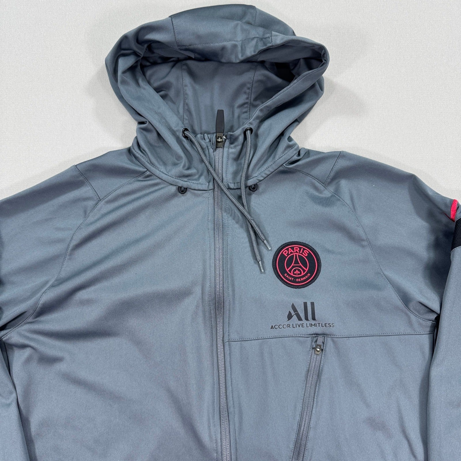 Nike Dri-Fit Track Jacket mens Medium Gray Paris Saint German Hooded Full Zip