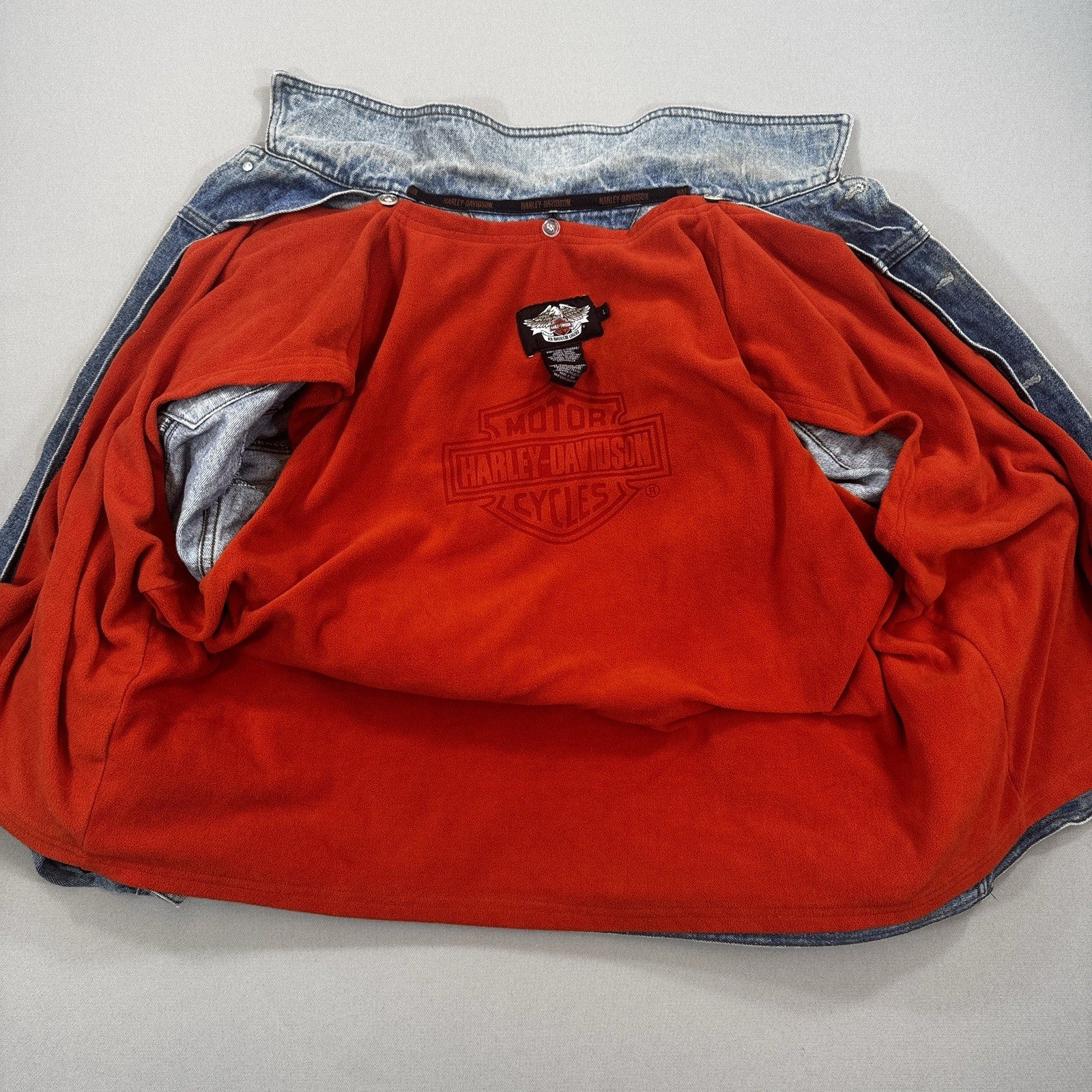 Harley Davidson Jean Jacket V-Twin Power mens Large Denim Fleece Lined 2006