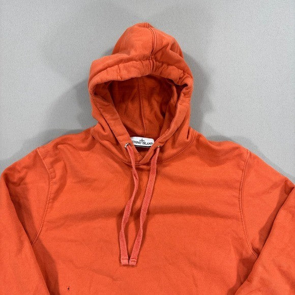 Stone Island Hoodie Pullover mens XL Orange Sweatshirt Fleece Cotton Drawstring