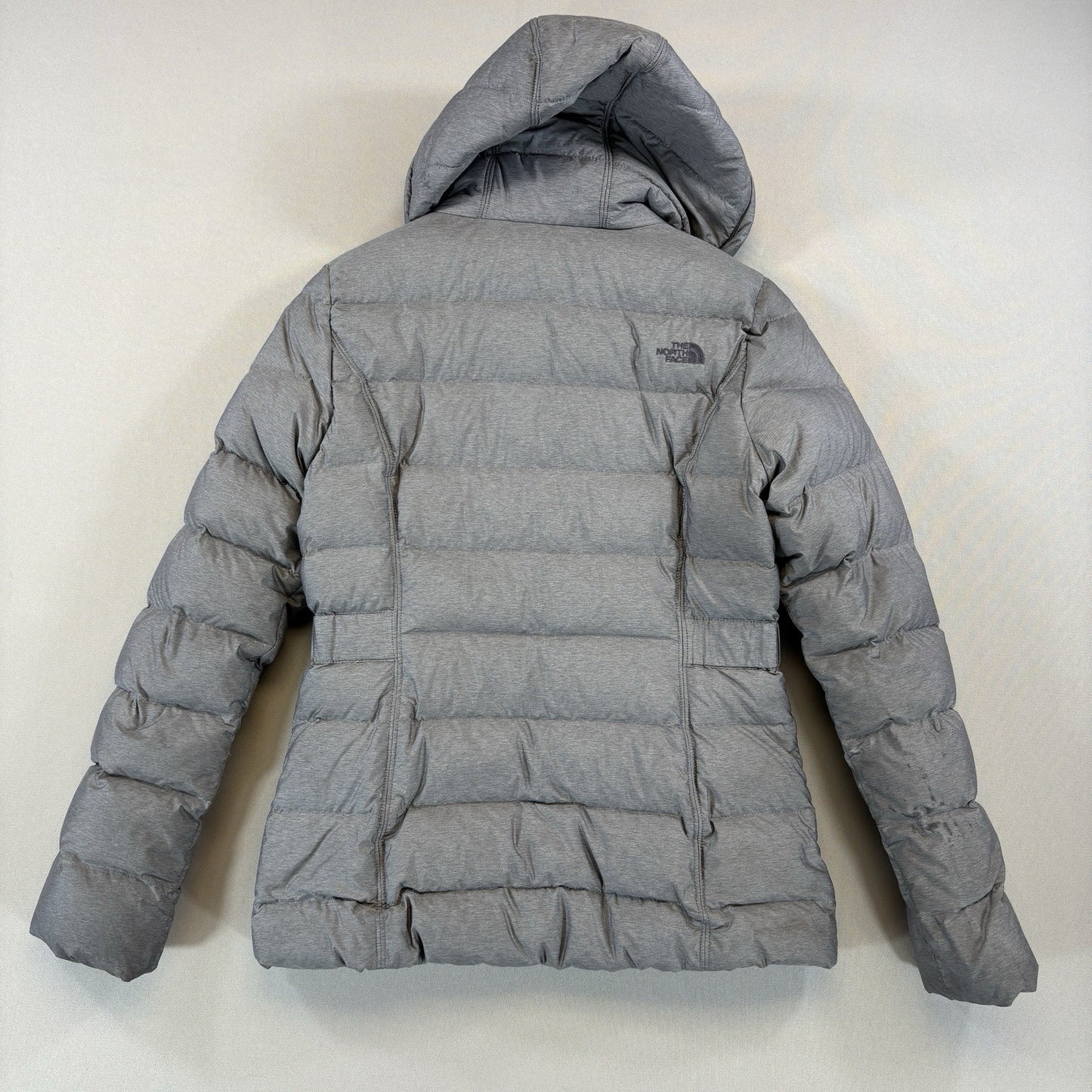 The North Face Womens Small Gray Down Puffer Jacket Hooded Zip-Up Insulated Coat