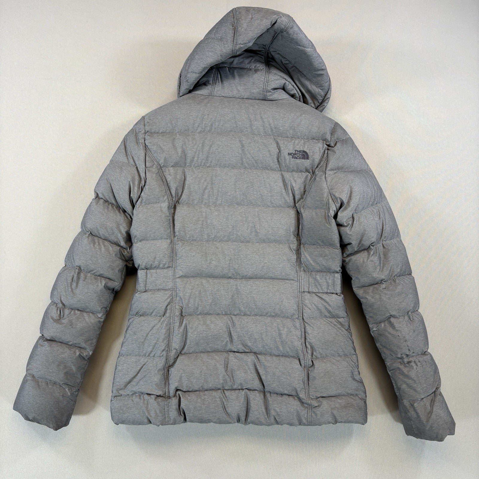 The North Face Womens Small Gray Down Puffer Jacket Hooded Zip-Up Insulated Coat