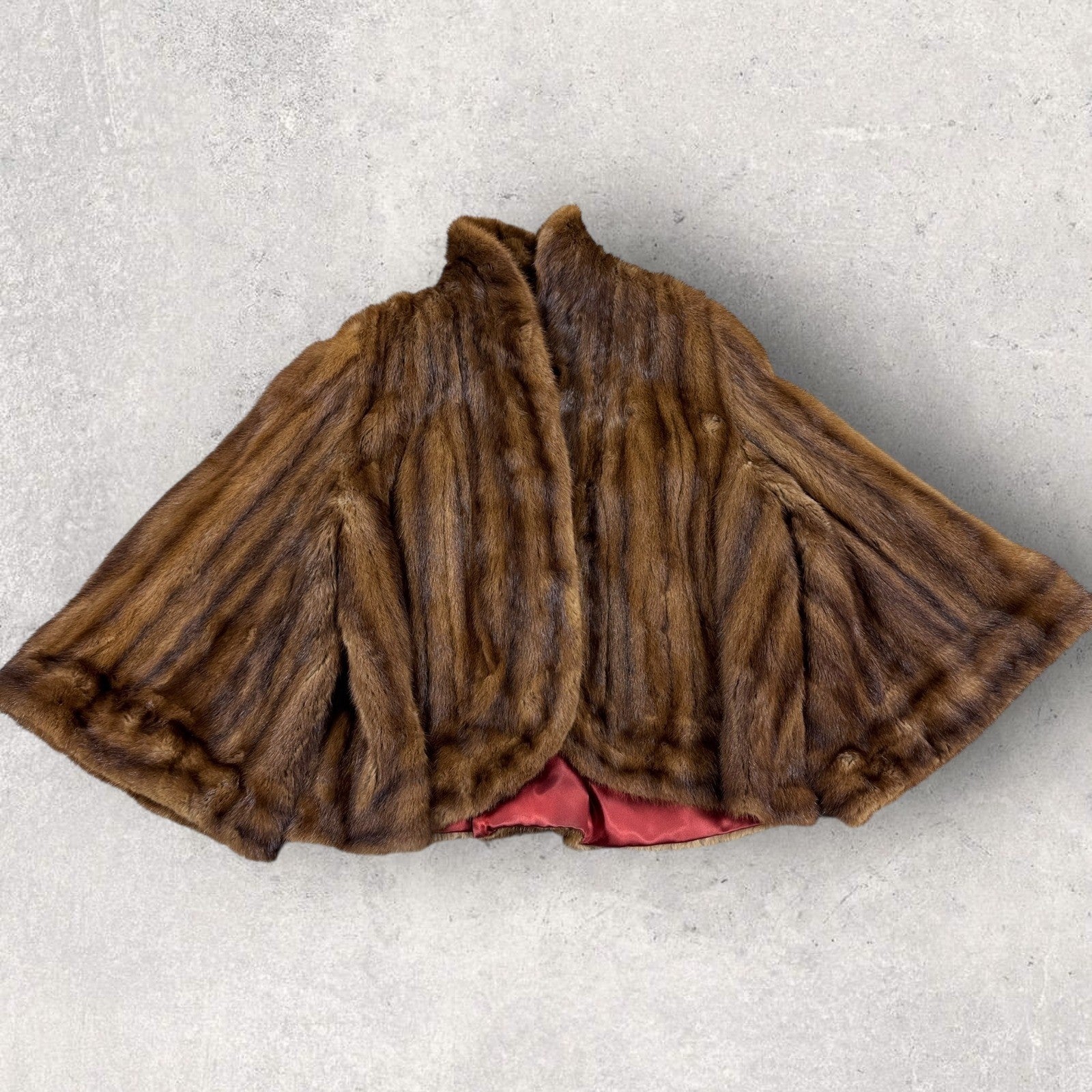 Vintage Samuel Silver Montreal Mink Fur Stole Caplet Cape Jacket Brown Red Lined