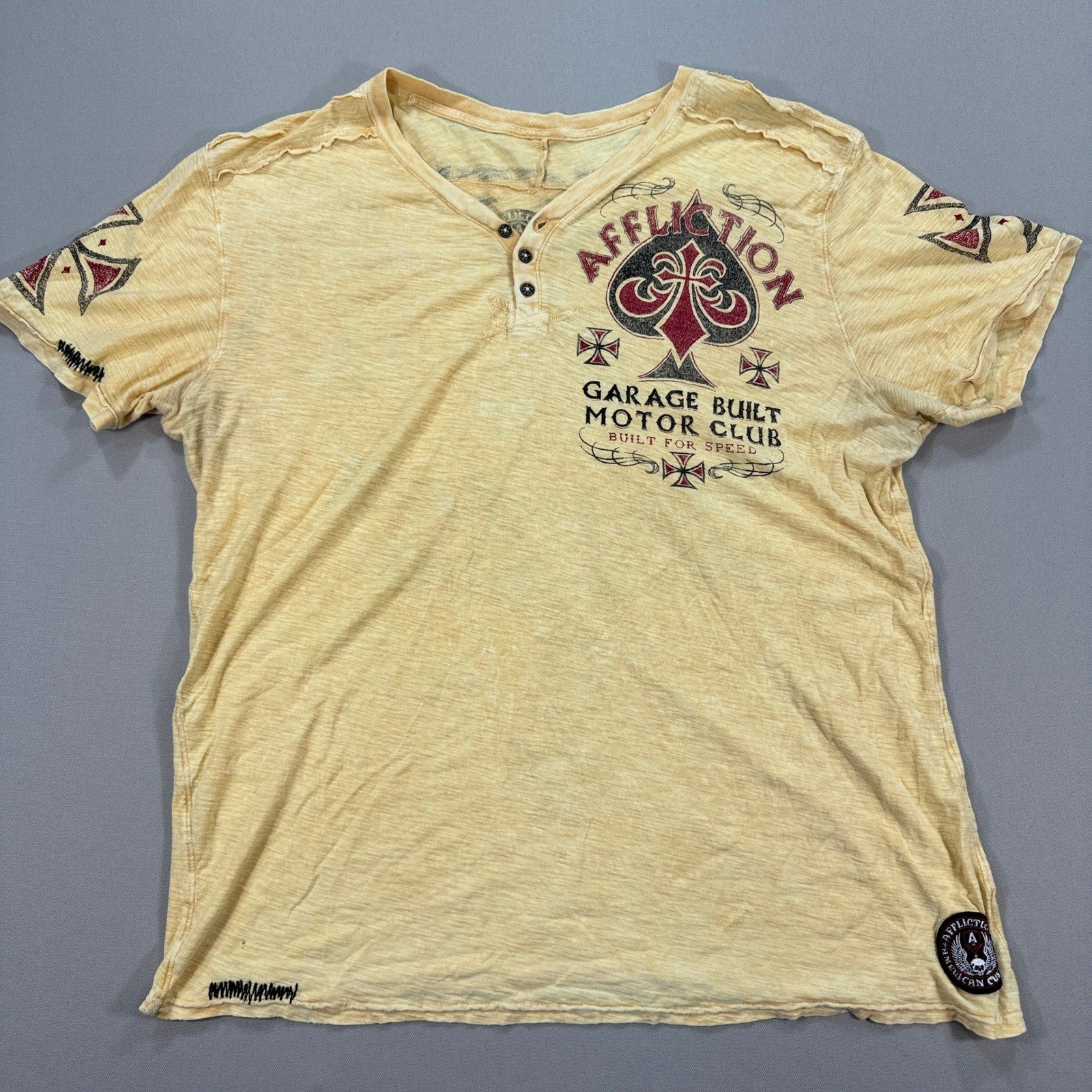 Affliction T Shirt Garage Motor Club Built For Speed Mens 2XL Spade Thrashed