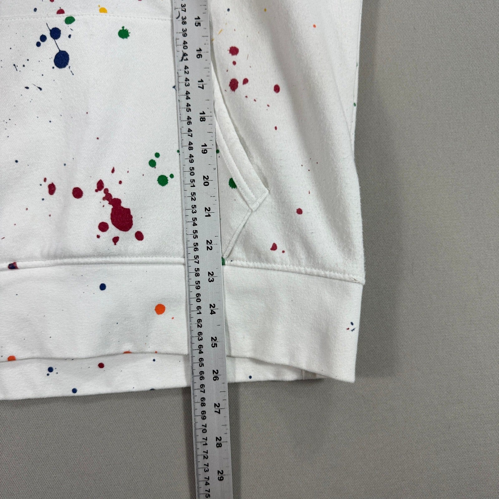 Designer Rare Polo Ralph Lauren Hoodie Men's M White Splatter Paint Sweatshirt