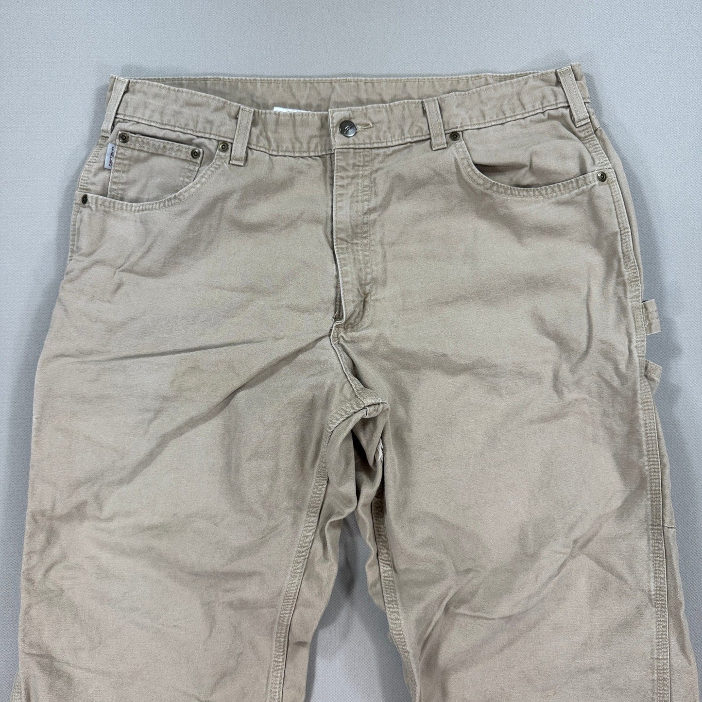 Carhartt B159-GKH Carpenter Pants mens 38x30 Beige Loose Fit Cotton Workwear