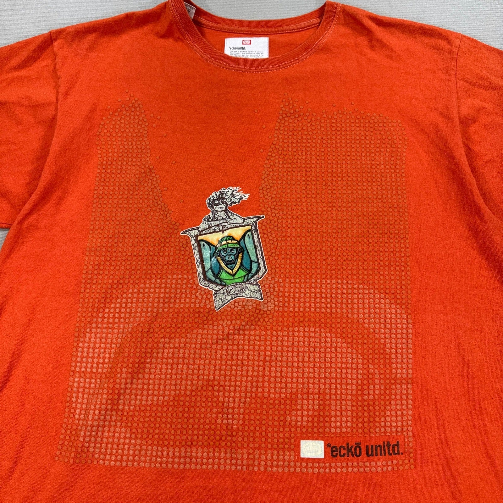 Vintage 90s Ecko Unltd T-Shirt mens XL Orange Made In USA 100% Cotton Rhino Y2k