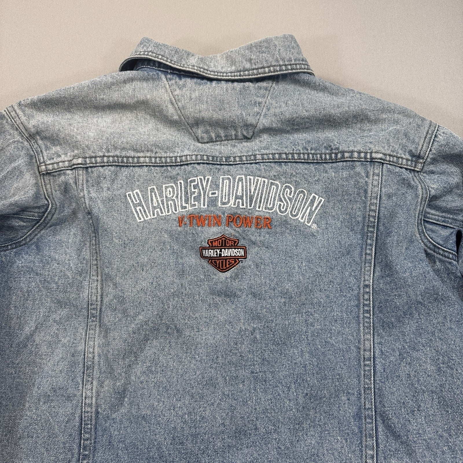 Harley Davidson Jean Jacket V-Twin Power mens Large Denim Fleece Lined 2006