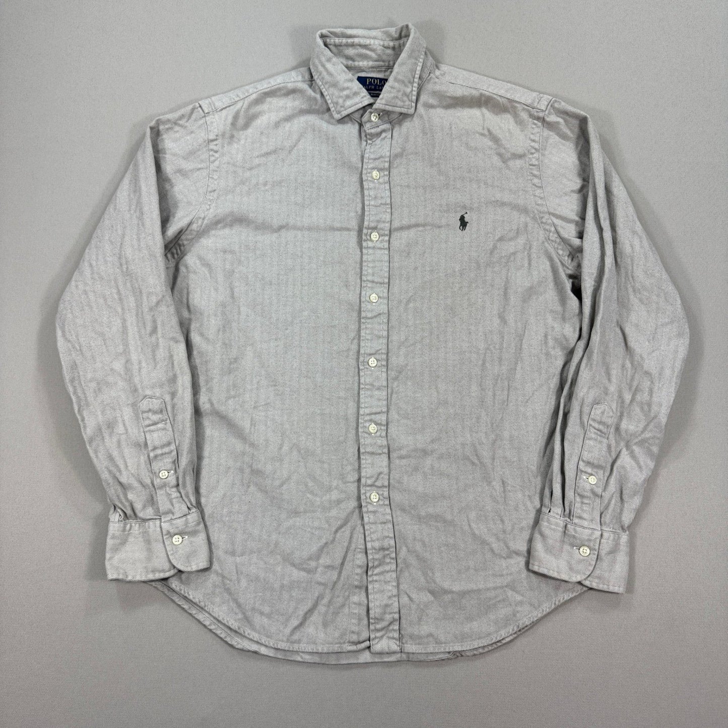 Polo Ralph Lauren Shirt mens Large Slim Fit Herringbone Long Sleeve Button Up