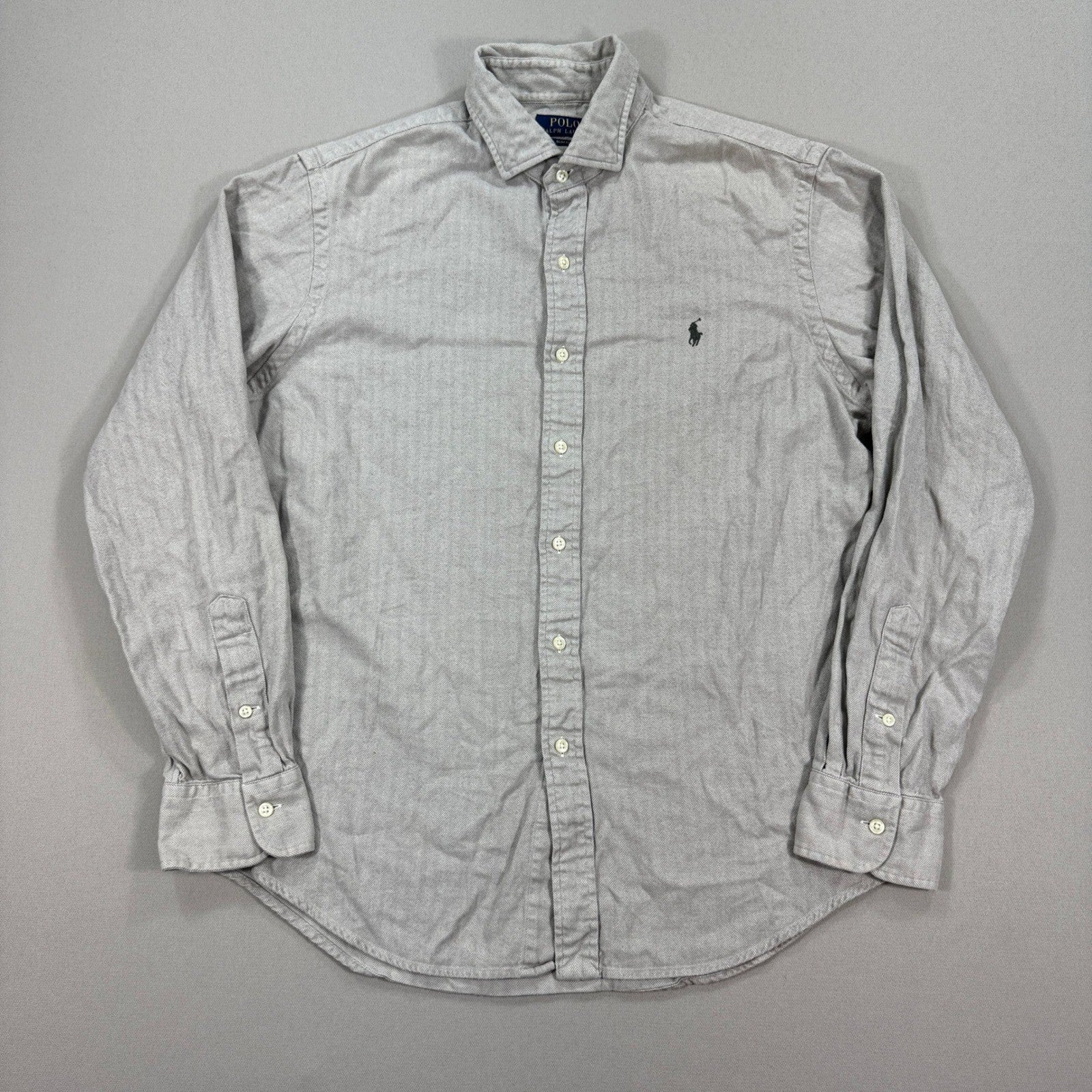 Polo Ralph Lauren Shirt mens Large Slim Fit Herringbone Long Sleeve Button Up